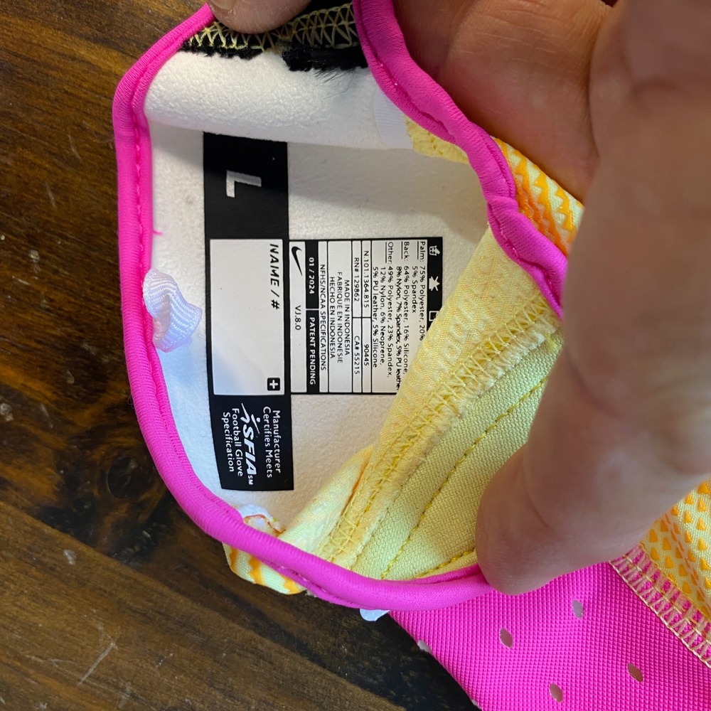 Nike Vapor Jet 8.0 Football Gloves Yellow Pink Mens Large N1011364815 NEW - Picture 12 of 15